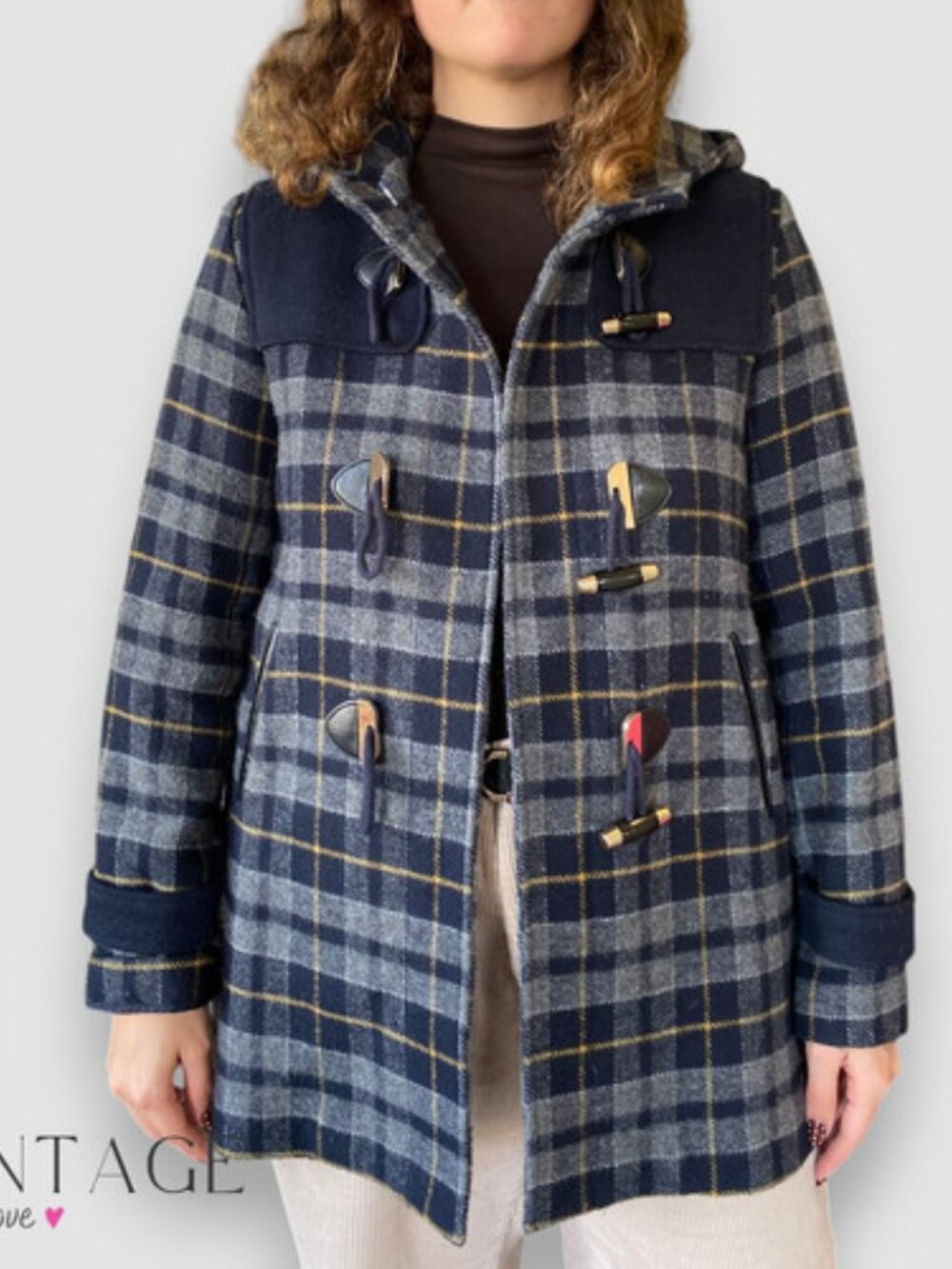 Forever New Womens Coat Jacket Wool Blend Check Grey Black Yellow Hooded…